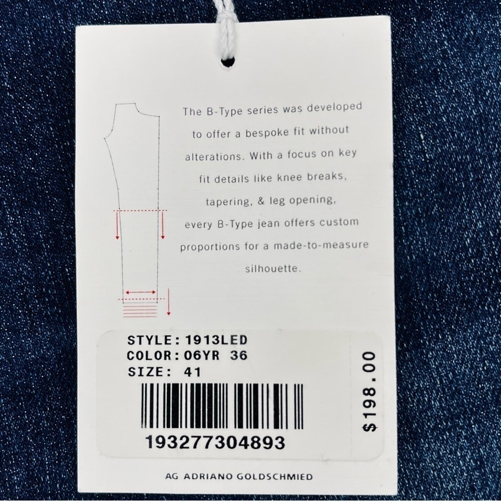 NWT AG Adriano Goldschmied B-Type II Straight Dark Wash Denim Jeans 41 X 36 - Picture 8 of 9